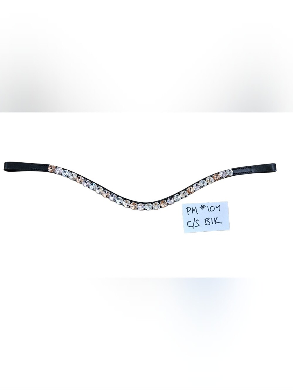 C/S Peach & Clear Crystal Browband Unpadded In Black Leather